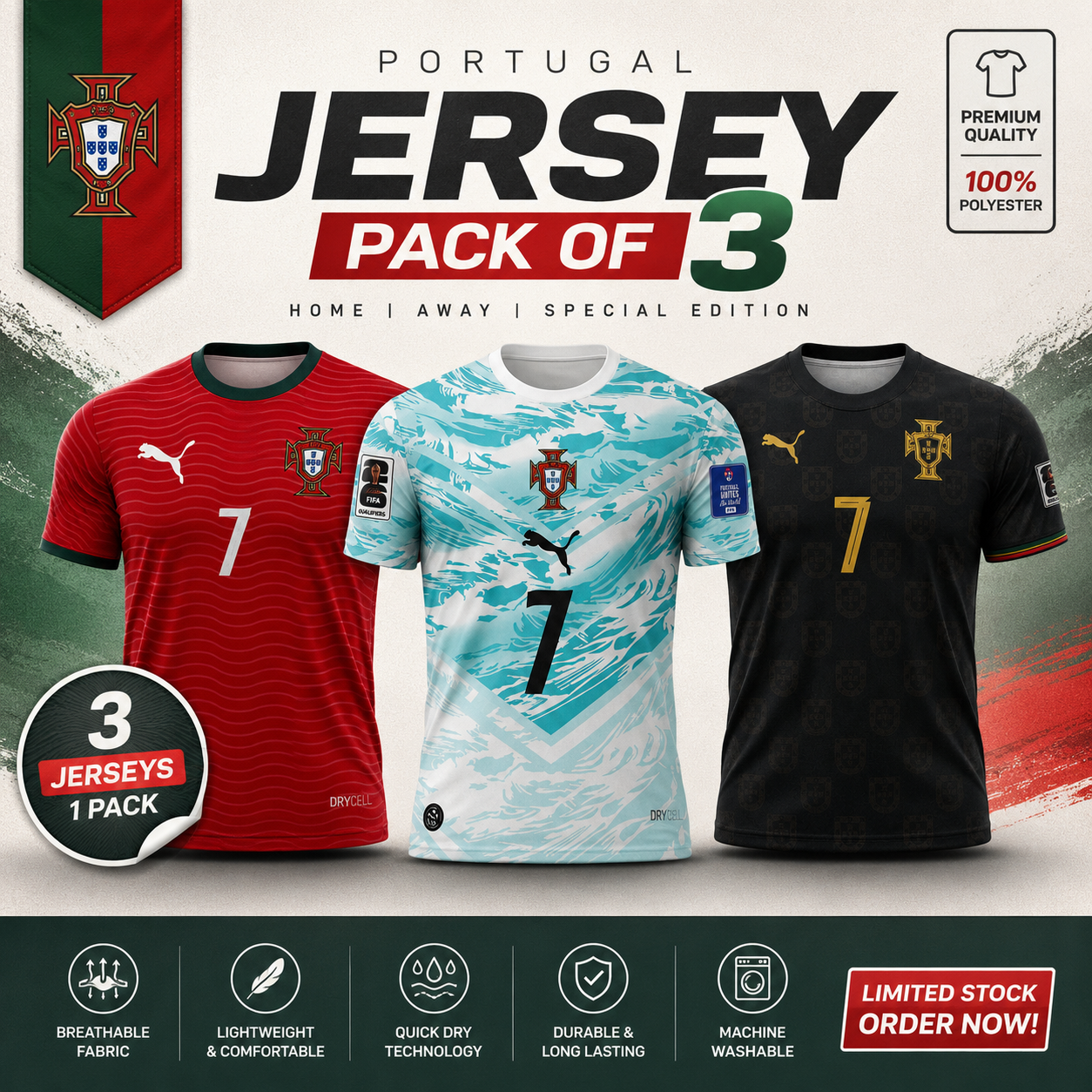 Pack of 3 Portugal Shirts
